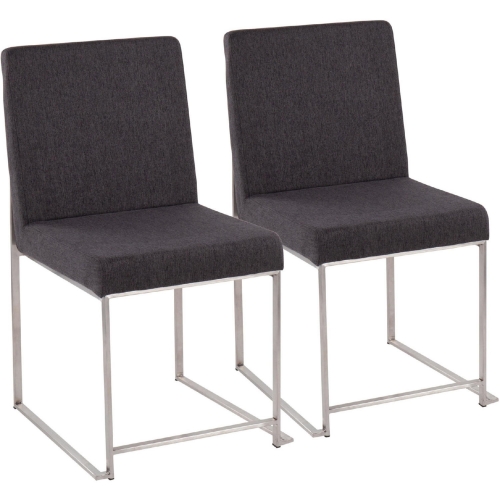 High Back Fuji Dining Chair in Charcoal Fabric & Brushed Stainless (Set of 2)